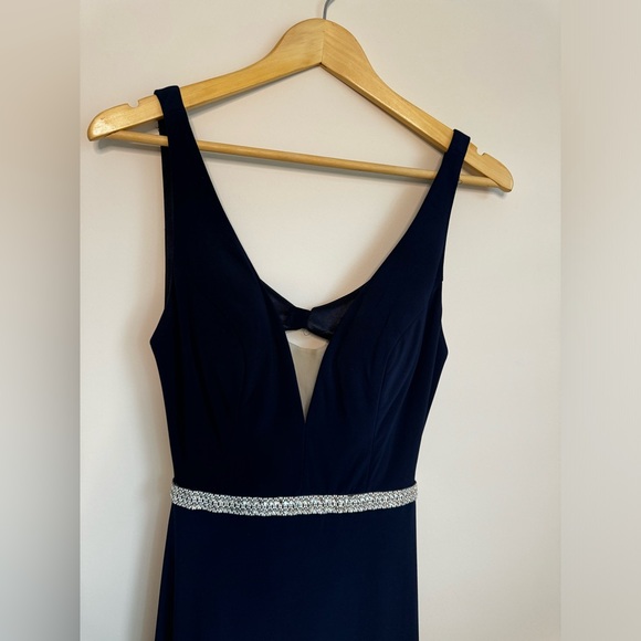 Navy Blue Bodycon Gown with gemstone detail - Picture 4 of 13